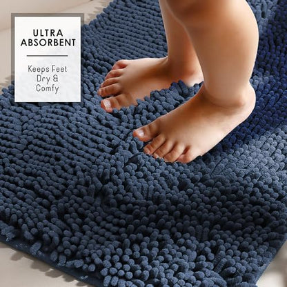 Hearth & Harbor Bathroom Rugs, Chenille Bath Mat - Machine Washable Bath Mats for Bathroom Non-Slip Backing Rubber, Quick Dry Bathroom Mat - color: Navy Blue, style: 26 x 44
