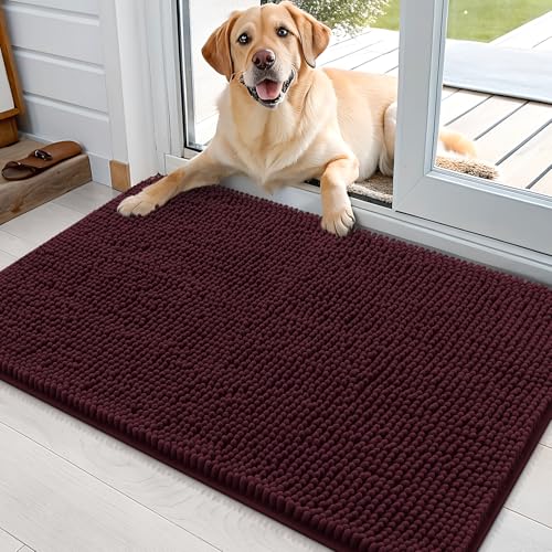 OLANLY Dog Door Mat for Muddy Paws 36x24, Absorbs Moisture and Dirt, Absorbent Non-Slip Washable Doormat, Quick Dry Chenille Mud Mat for Dogs, Entry Indoor Entryway Carpet for Inside Floor, Russet - color: Russet, size: 36" X 24"