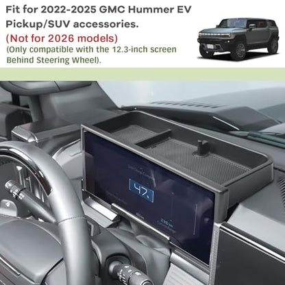 HGWEI Dash Storage Box Compatible with 2022-2025 GMC Hummer EV Pickup/SUV Interior Accessories, Center Console Dashboard Organizer Tray Mount Holder 12.3" Car Speed Dashboard (Behind Steering Wheel)