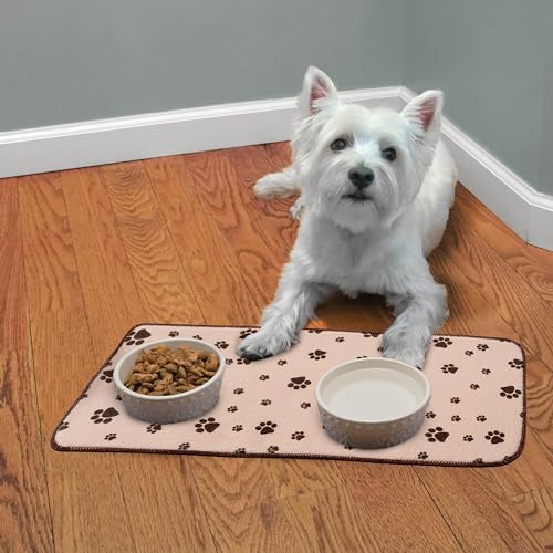 Kitchen Basics Microfiber Pet Bowl Feeding Mat, Anti-Skid and Absorbent, 10 Inch x 20 Inch