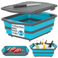 HI NINGER BBQ Prep Tub with Lid, Collapsible Camping Sink with Colander, Cutting Board & Knife Set for Grilling, Smoking & Outdoor Cooking, Collapsible Wash Basin for RV Camping Essentials - color: Blue grey