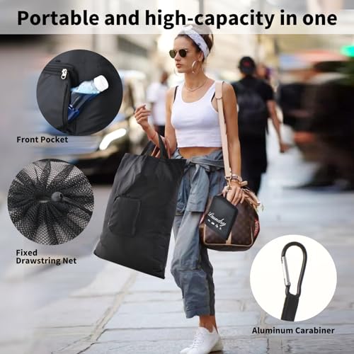 Travel Laundry Bags, 2Pcs JHX Foldable Dirty Clothes Bag 【Upgraded】 with Fixed Drawstring Net, Handles and Carabiner, Portable Laundry Bags for Travel and Fitness (Black+Grey) 30"H x 21"W - color: Black+Grey