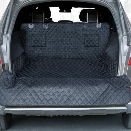 PETICON SUV Cargo Liner for Dogs, Waterproof Pet Cargo Cover Dog Seat Mat for SUVs Sedans Vans with Bumper Flap Protector, Scrachproof Non-Slip Large Size Dog Seat Mat Universal Fit - color: Pocket black