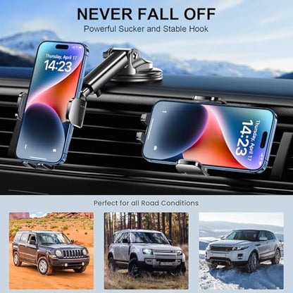 Phone Mount for Car Phone Holder [Military-Grade Suction & Stable Clip] Car Phone Holder Mount Windshield Dashboard Air Vent Universal Automobile Mount Fit Shower & Wall Mounts iPhone - style: Modle-B