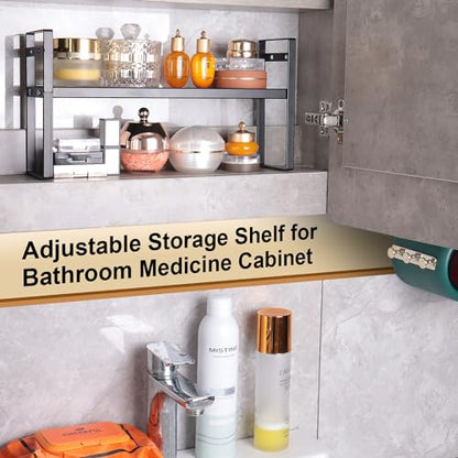 Expandable Narrow Medicine Cabinet Organizer Shelves Wide 3.58”,Metal Counter Storage Shelf Stand with Adjustable Layer and Non-Slip Pads for Cabinet,Kitchen,Pantry Small Space-Black - size: Wide 3.58”