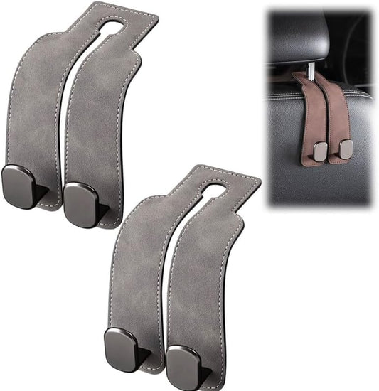2026 New Car Seat Headrest Hooks for Purses and Bags - Support Car Headrest Hooks for Purses and Bags Coat, Leather Car Bag Purse Holder with Double Hooks (Gray-2PC) - color: Gray-2PC