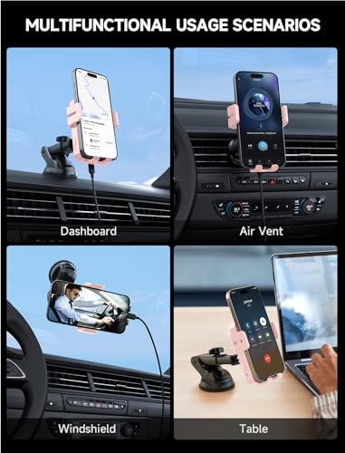 MOKPR Wireless Car Charger, 15W Auto Clamping Car Charger Dash Windshield Air Vent Phone Holder Compatible with iPhone 16 15 14/13/13 Pro/12 pro/12/11/X/8, Samsung S24/S23/S22, Pink - color: Pink