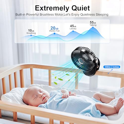 iNeibo 4000mAh Portable Clip on Fan with LED Lights, Battery Operated USB Desk Fan,4 Speed Quiet Rechargeable Mini Table Fan, 360° Rotate Personal Cooling Fan for Home Office Stroller Camping (Black) - color: Black