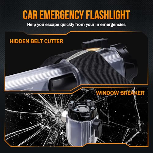Car Emergency Flashlights Rechargeable 2Packs, 990,000L High Lumens Car Flashlight Emergency Kit, 7 Modes Tactical LED Flash Light with Window Breaker, Belt Cutter, Alarm Buzzer, Magnet, USB C for Car - size: 2pc-XL