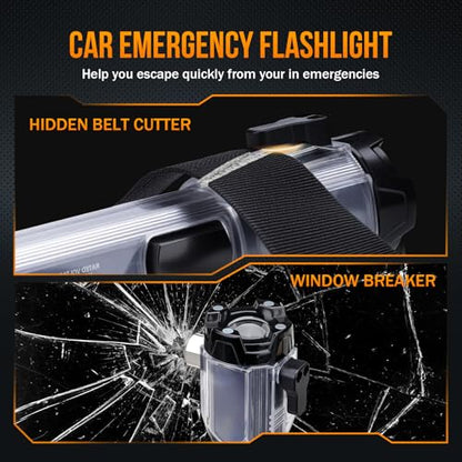 Car Emergency Flashlights Rechargeable 2Packs, 990,000L High Lumens Car Flashlight Emergency Kit, 7 Modes Tactical LED Flash Light with Window Breaker, Belt Cutter, Alarm Buzzer, Magnet, USB C for Car - size: 2pc-XL