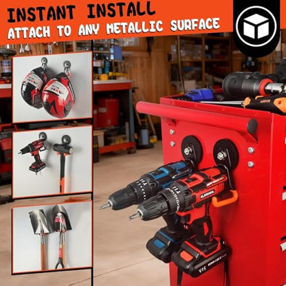 ULIBERMAGNET New Upgraded Heavy Duty Magnetic Garage Hooks,6 Pack Strong Large Magnet Hooks for Power Drill,Garden Tools,Hose,Pegboard,Garage, Workshop,Magnetic Storage Hook for Hanging(Orange) - style: V1 Pro 2.59" Strong Medium L Orange 6PC