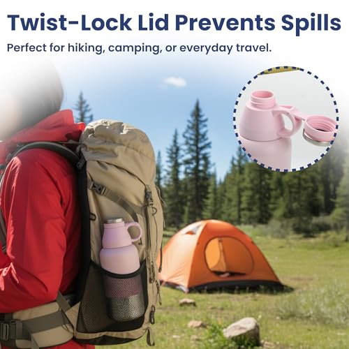 PawsPik 32oz 3-in-1 Travel Dog Water Bottle & Bowl Set – Stainless Steel Vacuum-Insulated Bottle with Detachable Food & Water Bowls, Leak-Proof, Keeps Water Cold 12hrs/Hot 6hrs (Cherry Blossom Pink) - color: Cherry Blossom Pink
