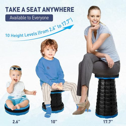 Upgraded Collapsible Stool, Portable Folding Stool with Load Capacity 500lbs for Adults, Sturdy Telescopic Seat for Camping Fishing Hiking BBQ, Blue - color: Blue