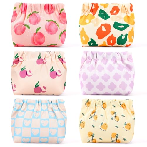 AUGSUN 6PCS Elastic Hair Tie Organizer, Aesthetic Hair Tie Organizer，Lipstick Bag, Elastic Storage Bag, Travel Floral Makeup Pouch - color: 6 Assorted Colors