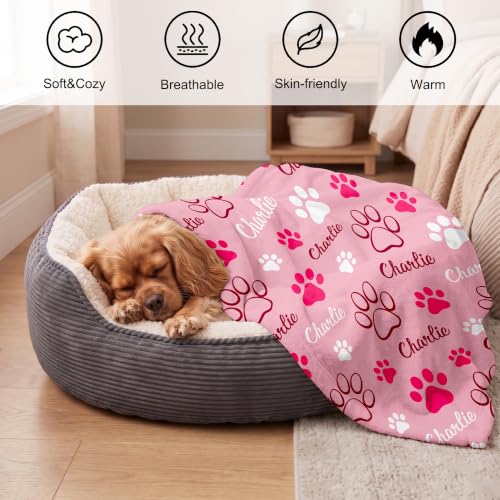 Personalized Dog Blanket, Customized Pet Blankets with Name Picture, Throw Blanket for Small Medium Large Dog Puppy Cat - color: A-pink