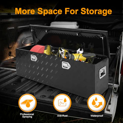 Black 48 Inch Truck Chest Tool box Heavy Duty Aluminum Stripes Plated Pick Up Truck Bed Box Waterproof RV Toolbox Storage with Side Handle and Lock Keys –48"x14"x16" - color: Black, size: 48"x14"x16"