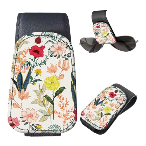 Sunglasses Holder for Car Visor, PU Leather Glasses Clip Organizer, Cute Magnetic Eyeglass Holder for Vehicle Sun Visor, Car Interior Accessory for Women & Men Colorful Botanical Floral - color: Colorful Botanical Floral