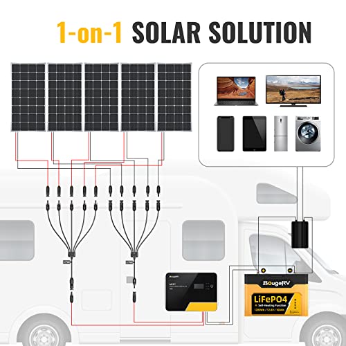 BougeRV Solar Y Connector Solar Panel Parallel Connectors Extra Long 1 to 5 Solar Branch PV Adapter Cable Wire Plug Tool Kit (M/FFFFF and F/Mmmmm) - size: 1 Pair/M/FFFFF and F/MMMMM