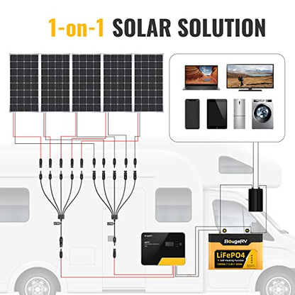 BougeRV Solar Y Connector Solar Panel Parallel Connectors Extra Long 1 to 5 Solar Branch PV Adapter Cable Wire Plug Tool Kit (M/FFFFF and F/Mmmmm) - size: 1 Pair/M/FFFFF and F/MMMMM