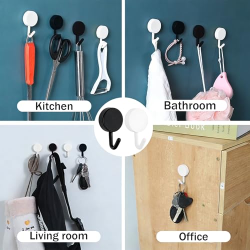 MOROBOR 20pcs Plastic Self Adhesive Hooks, Black＆White Plastic Heavy Sticky Hooks, Removable Wall Hangers for Bathroom, Kitchen, Office, Closet, Glass - color: White Black Mixed