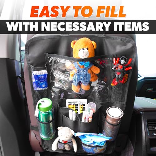 2 Pcs Backseat Car Organizer - Travel-Ready 23.4x16" Back Seat Car Organizer with 9 Large Pockets and Clear Tablet Holder, Made from Polyester with Adjustable Straps - Easy to Attach and Clean