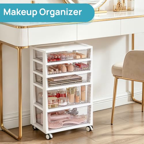Vtopmart Plastic Drawer Storage Rolling Cart with Wheels, 5-Tier Drawer Organizer for Art Crafts Supplies, Home Office Supplies, Toys, Under Desk Storage for Office, Craft Room, Bedroom, Classroom - style: 5 Tier 5 Drawers