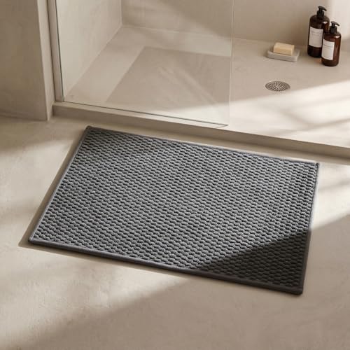 Triohero Bathroom Rugs Non Slip Washable, Super Absorbent Thin Bath Mat Small Quick Dry Low Pile Bathroom Rug, Dark Grey 16"x24" - color: Dark Grey, size: 16"x24"