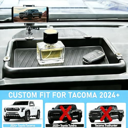 8-Inch Dashboard Behind Screen Storage Box for 2024+ Tacoma – Custom-Fit Dash Storage Box with Anti-Slip Silicone Pad & Hidden Tray, Non-Slip Interior Accessories (Exclusively for 8 Inch Screens)