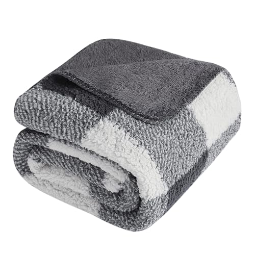 LURKA Checkered Sherpa Fleece Throw Blanket – Soft and Cozy, Medium Weight for All Season, Plush Throw for Couch, Bed, Dorm & Pets, Smoke Grey, 60x80 Inches - color: Smoke Grey, size: Twin(60"x80")