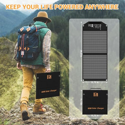 60W Portable Foldable Solar Panels Charger with USB-C USB-A MC4 DC | Fast Charging, USB-C PD3.0, USB-A QC3.0, 18V DC MC4 for Small Power Station Generator, Phone, Power Bank, Camping, RV Trip - size: 60W
