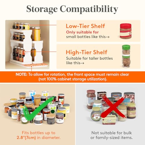 Lifewit Sliding Spice Rack for Cabinets, 6.4"H x 11.1"D x 6.1"W Slide Out Swive Cupboard Spice Organizer with Non-Slip Mat, Adjustable 2-Tier Shelves with Fence, Pull Out Medicine Cabinet Organization