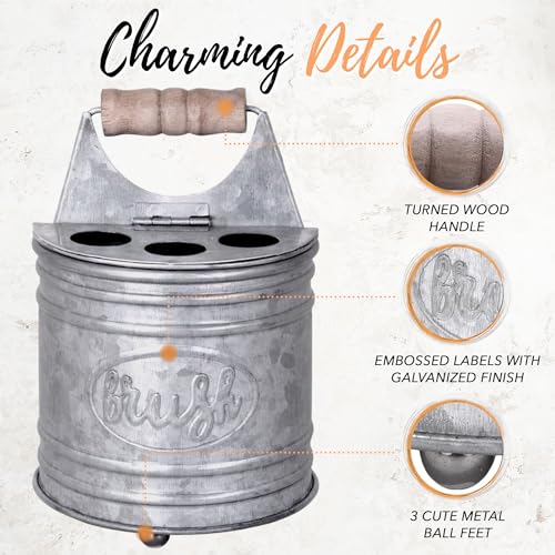 Autumn Alley Farmhouse Toothbrush Holders for Bathrooms - Rustic Galvanized Tooth Brush Holder - Farmhouse Bathroom Accessories Country Decor, Toothpaste & Electric Kids Toothbrush Compartment, Grey