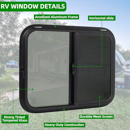 RV Window for Cargo Trailer,30"W x 24"H RV Window Replacement for Camper Travel Trailer Cargo Van,Horizontal Sliding with Trim Ring Fit 15/16" or 1-3/8" Thick Wall,Allow Error 1/16",DOT Approved - size: 30"W x 24"H