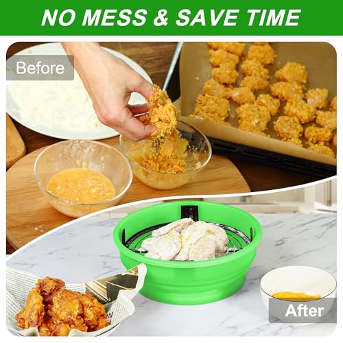 FJNATINH Collapsible Batter Bowl - Mess Free Better Breader Shaker Bowl with Lid Breading Shaker Container for Fried Fish, Fried Chicken, Onion Rings & More,No Leak,Easy to Store,Grass Green - color: Grass Green