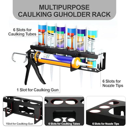 Caulk Tube Holder and Grease Tube Holder-Store 6 Caulking Tubes & Caulking Guns,Wall Mounted Caulk Organizer for Garage,Work Van Accessories,Sealant Storage Rack