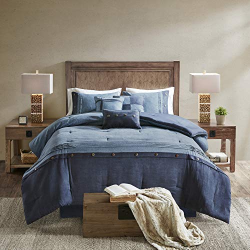 Madison Park Boone Cozy Comforter Set, Faux Suede, Deluxe Hotel Styling All Season Down Alternative Bedding Matching Shams, Decorative Pillow, King (104 in x 92 in), Rustic Dark Navy 7 Piece - color: Dark Navy, size: King (104 in x 92 in)