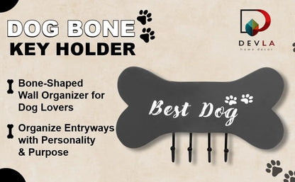 DEVLA Farmhouse Key Holder for Wall - Decorative Dog Leash Hanger and Coat Rack Wall Mount with 4 Unique Hooks - Dog Accessories Organizer for Rustic Home Decor (White)