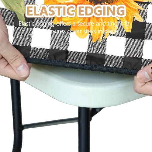 Picnic Table Cover with Bench Covers Elastic Edges, Outdoor Patio Camping Essentials 72 Inch 3PCS, Waterproof Camping Fitted Tablecloth with Handbags (Sunflower buffalo plaid) - color: Black checkered sunflowers, size: 72" x 30" (Rectangular)