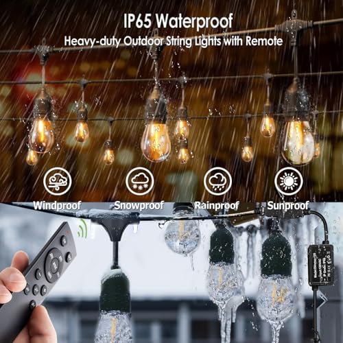 100FT String Lights for Outside with 30+2 Bulbs, Remote & Dimmer, Patio String Lights with 3 Light Modes & Timer, IP65 Waterproof,2200K Outdoor Lights for Patio Backyard Gazebo Pergola Café - size: 100ft