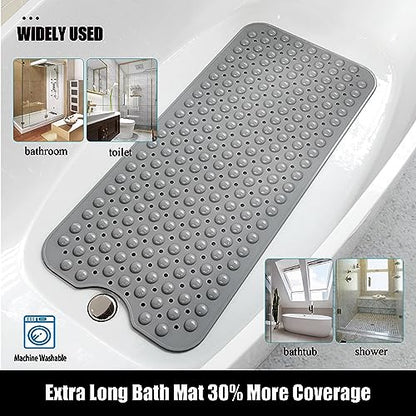 Bathtub and Shower Mats, 28 x 15 Inch Non-Slip Bath Mat, Machine Washable Bath Tub Mat with Suction Cups & Drain Holes for Bathroom, Beige - color: Clear Grey, size: 28" x 15" (Rectangular)