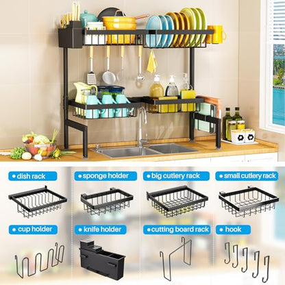 ARSTPEOE 2 Tiers 4 Baskets (one More Than Others) Over The Sink Dish Drying Rack,fits All Sinks (from 24.8" to 35.4"),2-Tier Adjustable Sink Rack,Dishes Rack Kitchen Storage Organizer Space Saving