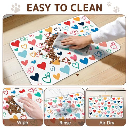 Dog Food Mat for Bowls, Absorbent Quick Dry Dog Cat Mats for Food and Water, Non-Slip Backing Pet Mat Pet Supplies - Heart Pattern - color: Heart1