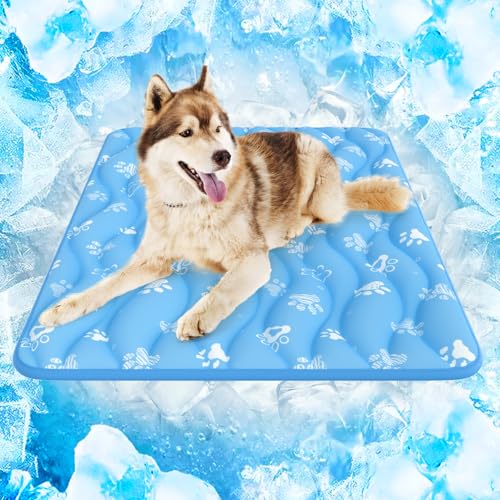 Rywell Super-Absorbent Cooling Mat for Dogs 36"x27" Arc-Chill 3.0 & Color-Changing Dog Cooling Mat, Stay Cool & Dry, Washable, Non-Slip Pet Bed Mat for Floors, Sofas, Kennels - color: Blue, size: L