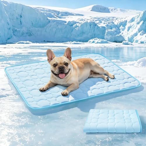 Mora Pets Dog Cooling Mat Pet Cooling Pad for Dogs & Cats Q-Max>0.5, Breathable Washable Self Cool Dog Mat for Indoor Floors, Crate, Sofa & Outdoor Use, Non Gel Summer Ice Silk Cold Pad Medium 36x27 - color: Blue, size: 36" x 27" (Medium)