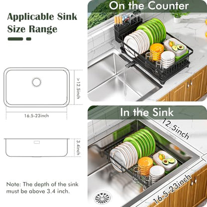 Kmiectse Dish Drying Rack - Space-Saving Small Dish Rack for Kitchen Counter, Rust-Resistant Kitchen Drying Rack, Compact Dish Drainer Organizer with Utensil Holder for Home Kitchen, Black - color: Black