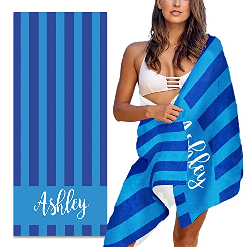 MeMoShe Personalized Beach Towel for Kids Custom Microfiber Beach Towels with Name Sand Free Pool Towel Quick Dry Stripes Print Beach Towels for Adults 30x60 Inch - color: Multi-color 8