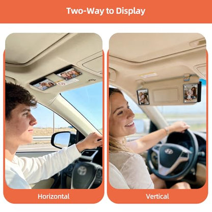 Car Picture Holder 2 Pack Magnetic Snap-On Sun Visor Photo Clip for Crystal-Clear Acrylic Frame for Family, Pets, Travel Pictures Car Decor Personalized Anniversary Accessories Gifts for Men Women