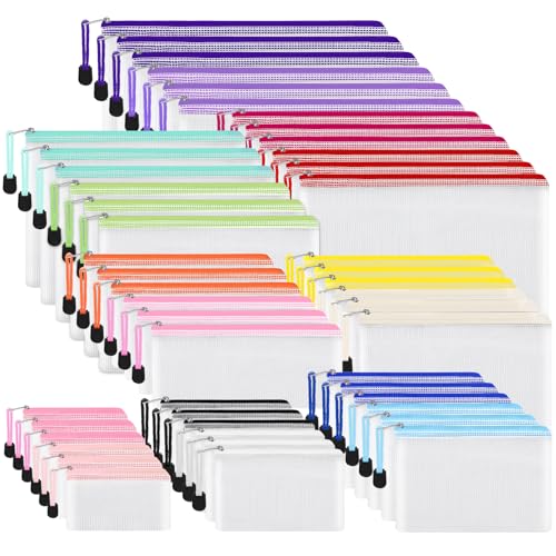 EOOUT 48pcs Mesh Zipper Pouch, Waterproof Zipper Bags, 8 Sizes Plastic Travel Pouch, 15 Colors, Multipurpose for Board Game, Travel Storage, School Supplies, Office Appliances, Home Organize - style: Multicolor-48pcs