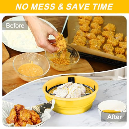FJNATINH Collapsible Batter Bowl - Mess Free Better Breader Shaker Bowl with Lid Breading Shaker Container - Great for Fried Fish, Fried Chicken, Onion Rings, Wings,No Leak,Easy to Store,Yellow - color: Yellow