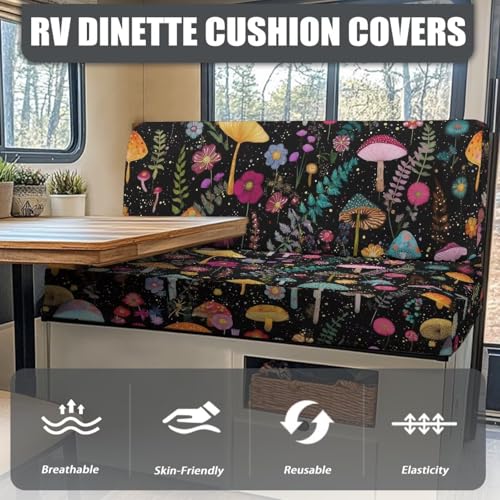 Abstract Mushroom Floral Fern Leaf Print RV Dinette Cushion Covers Camper Sofa Cushion Cover Stretchable RV Dinette Seat Covers 2Pcs with Backrest & Bench Cover, 2Set - color: Abstract Mushroom Floral Fern Leaf